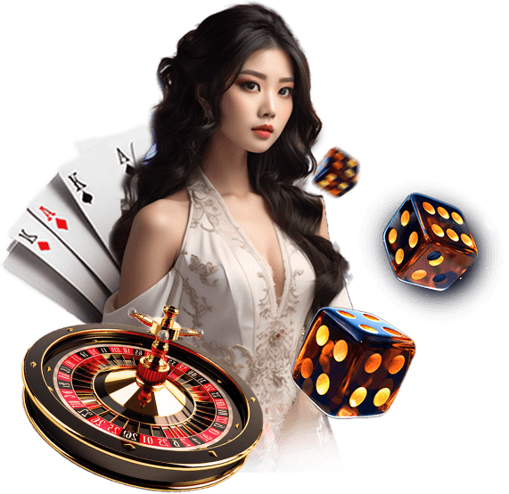 Hiso33 Casino welcome character with roulette wheel and dice